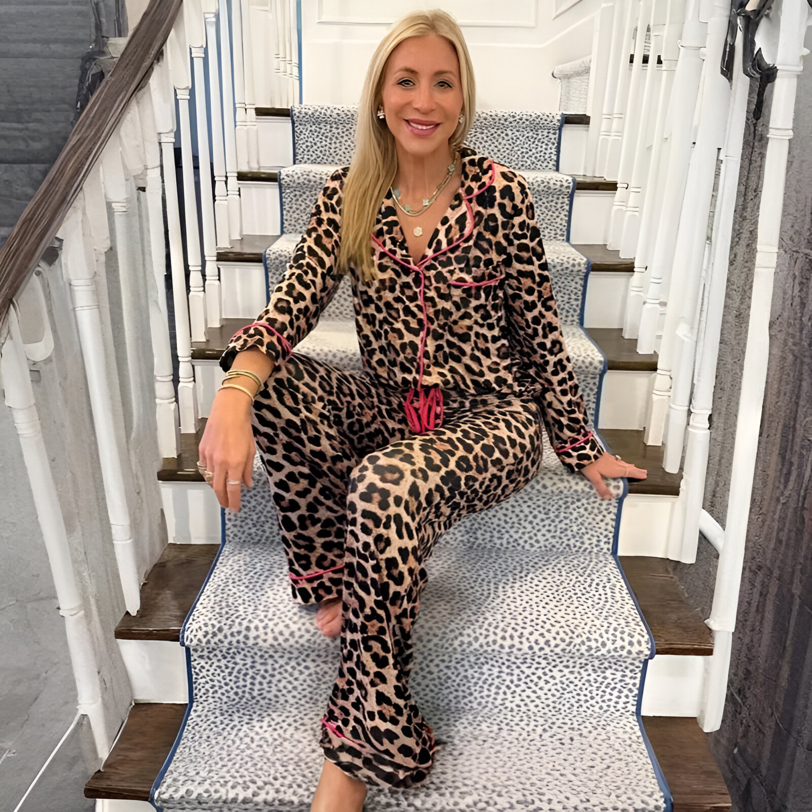 Leopard With Pink Trim Wide Leg Pants Pajama Set