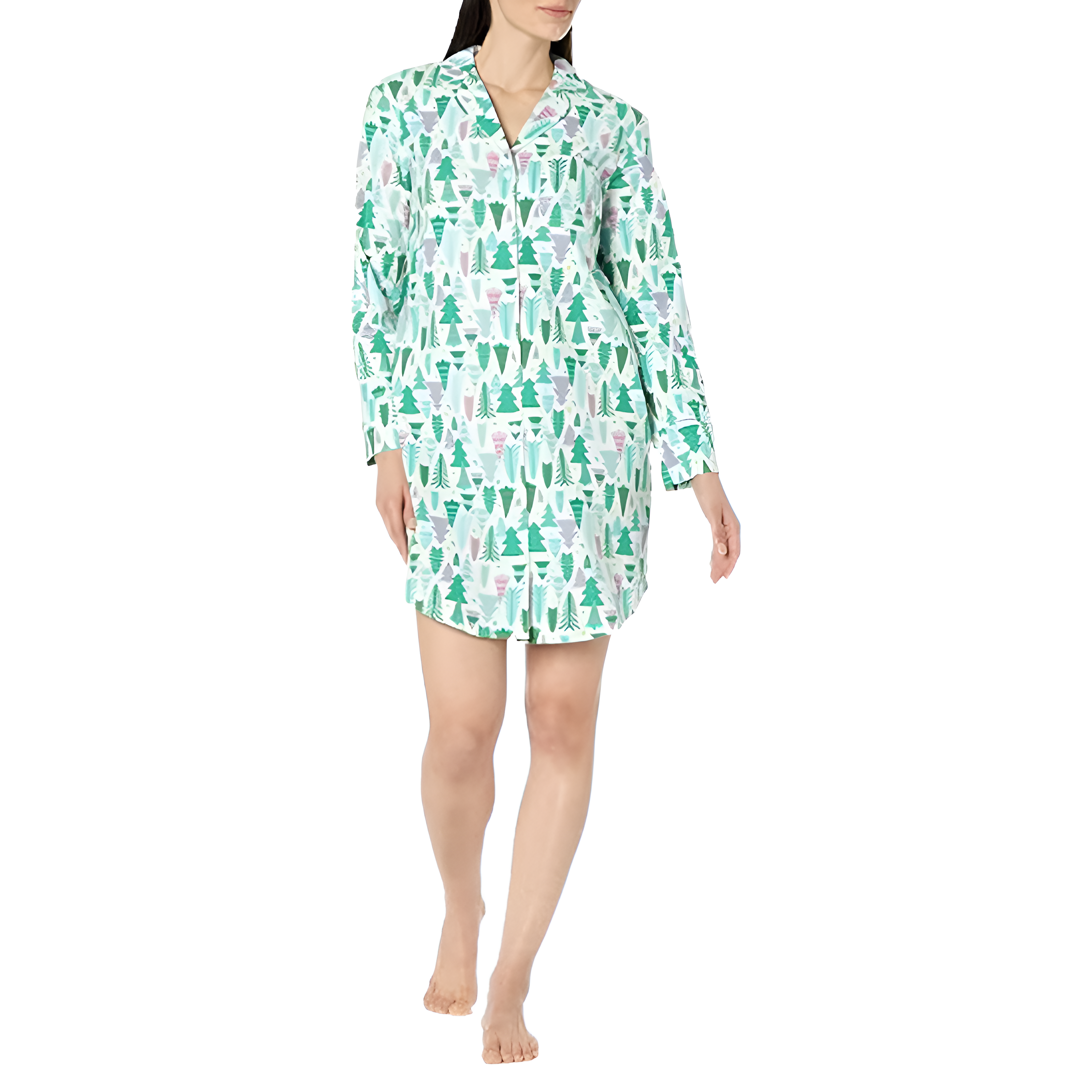 Notch Collar Flannel Nightgown With Button Front Sleepwear For Women