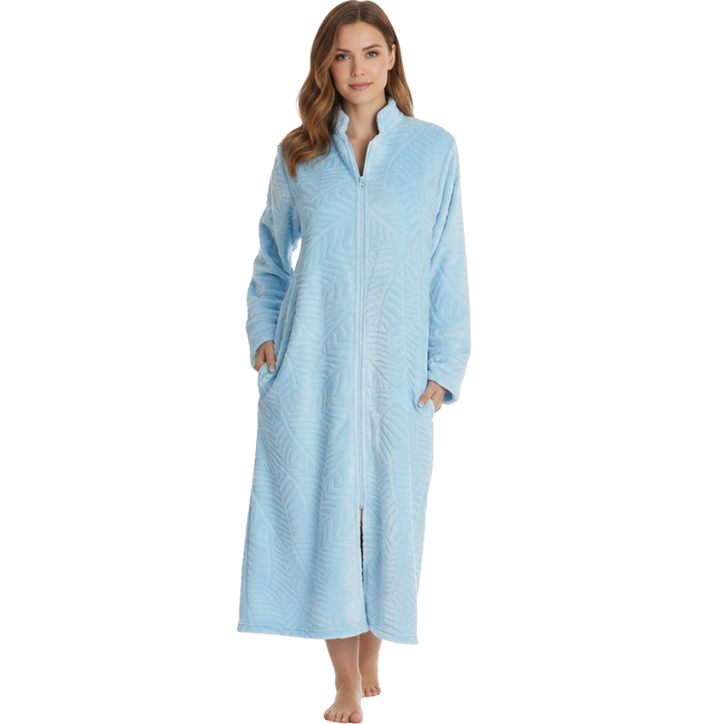 Plush Front Zipper Robe For Women