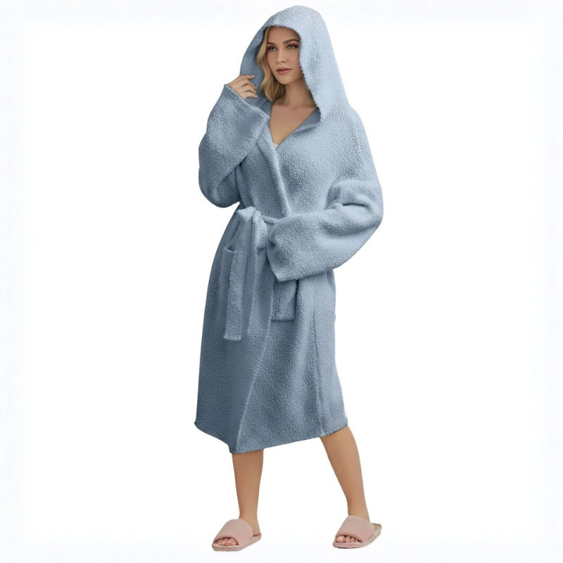 Lightweight Hooded Wrap Design Bathrobe For Women