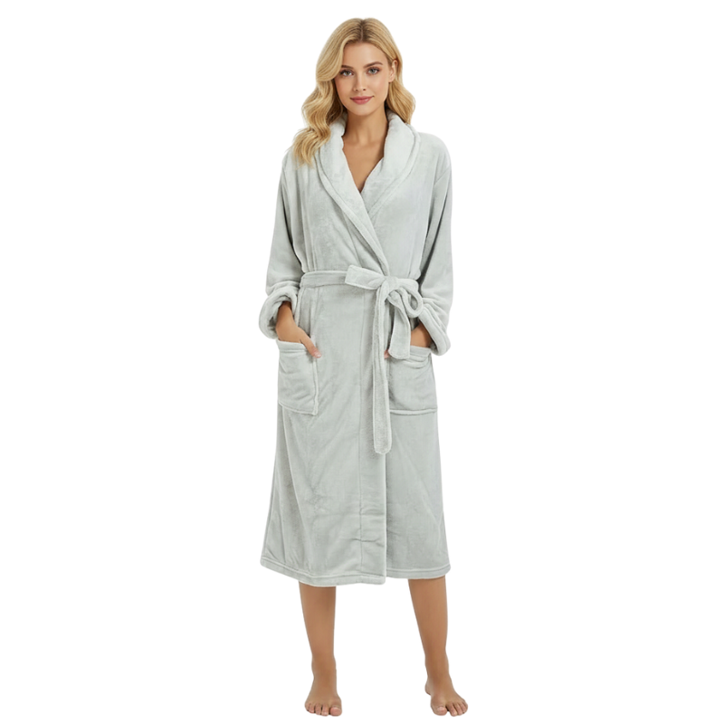 Warm Plush Fleece Kimono Style Long Bathrobe