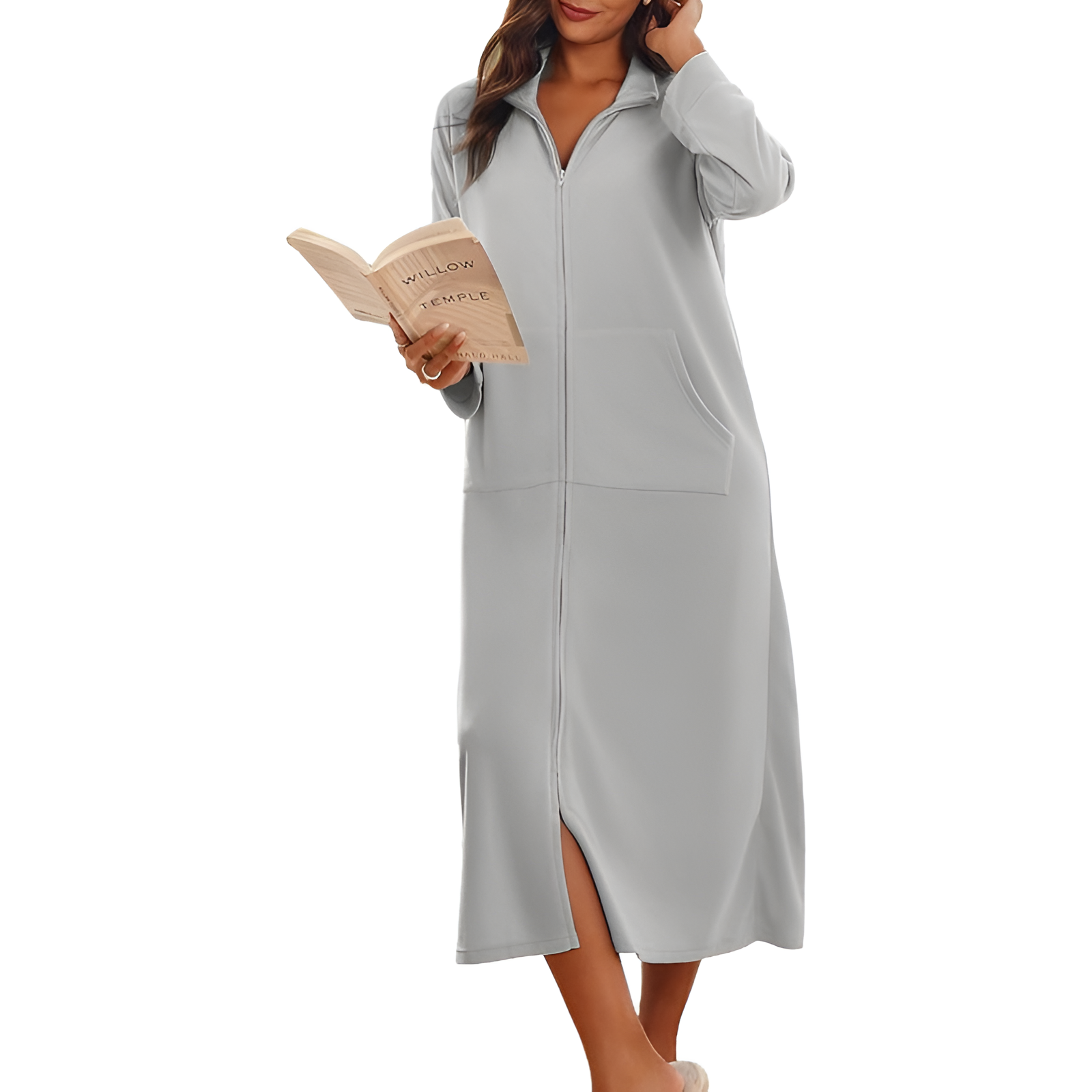 Long Sleeves Soft Bathrobe With Zipper For Women
