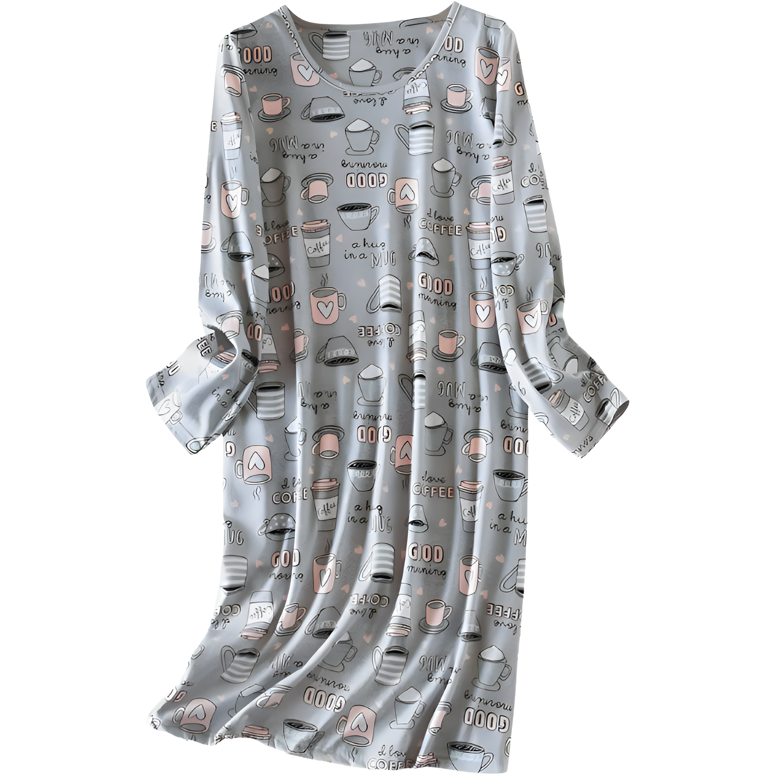 Printed Long Sleeve Nightgown House Dress For Women