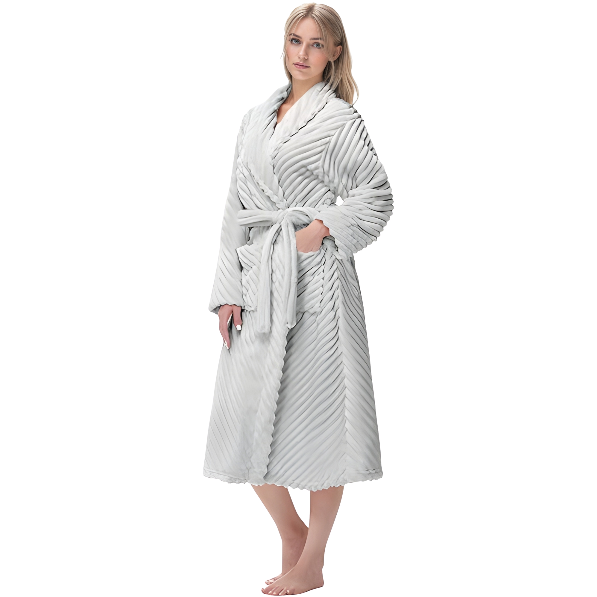 Soft Plush Fleece Long Bathrobe For Women Home Lounge