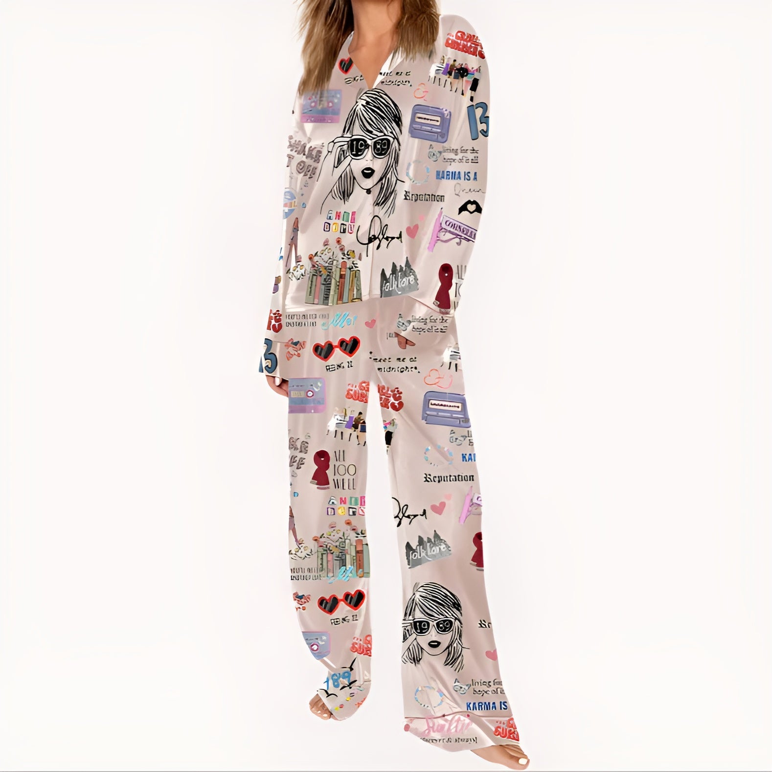 Two Piece Pajama Set With Lapel Collar-Original Pajamas
