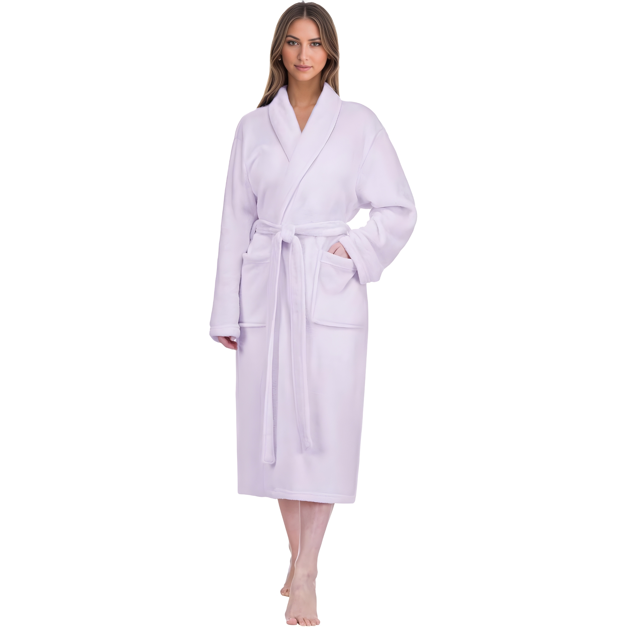 Soft Plush Fleece Long Bathrobe For Women Home Wear