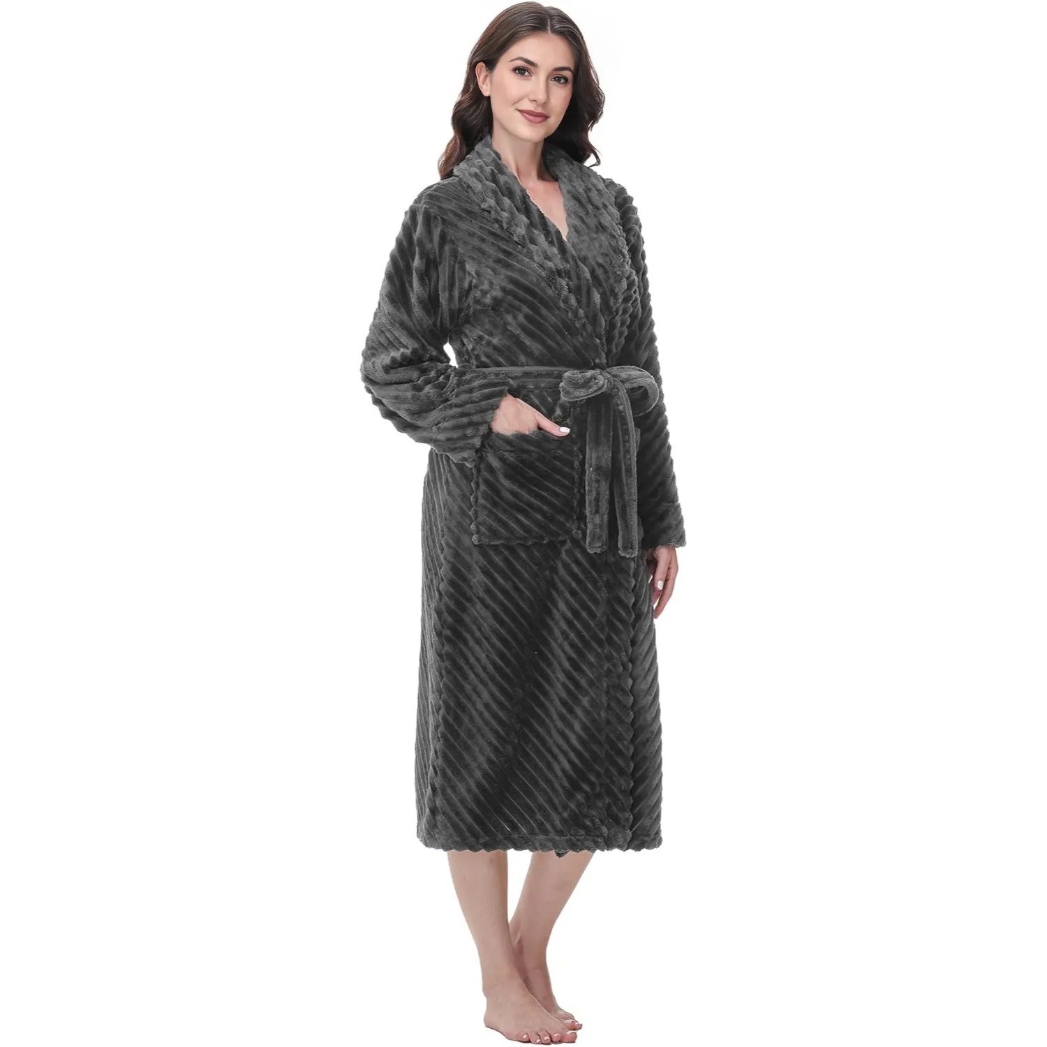 Long Fleece Bathrobe For Women