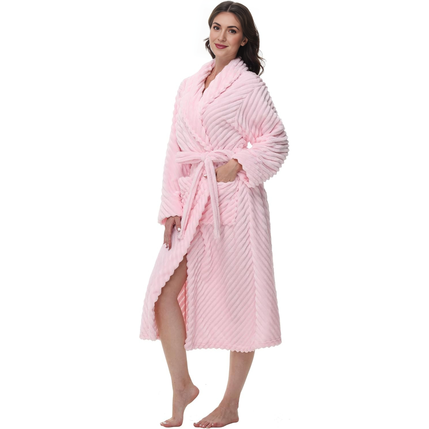 Long Fleece Bathrobe For Women