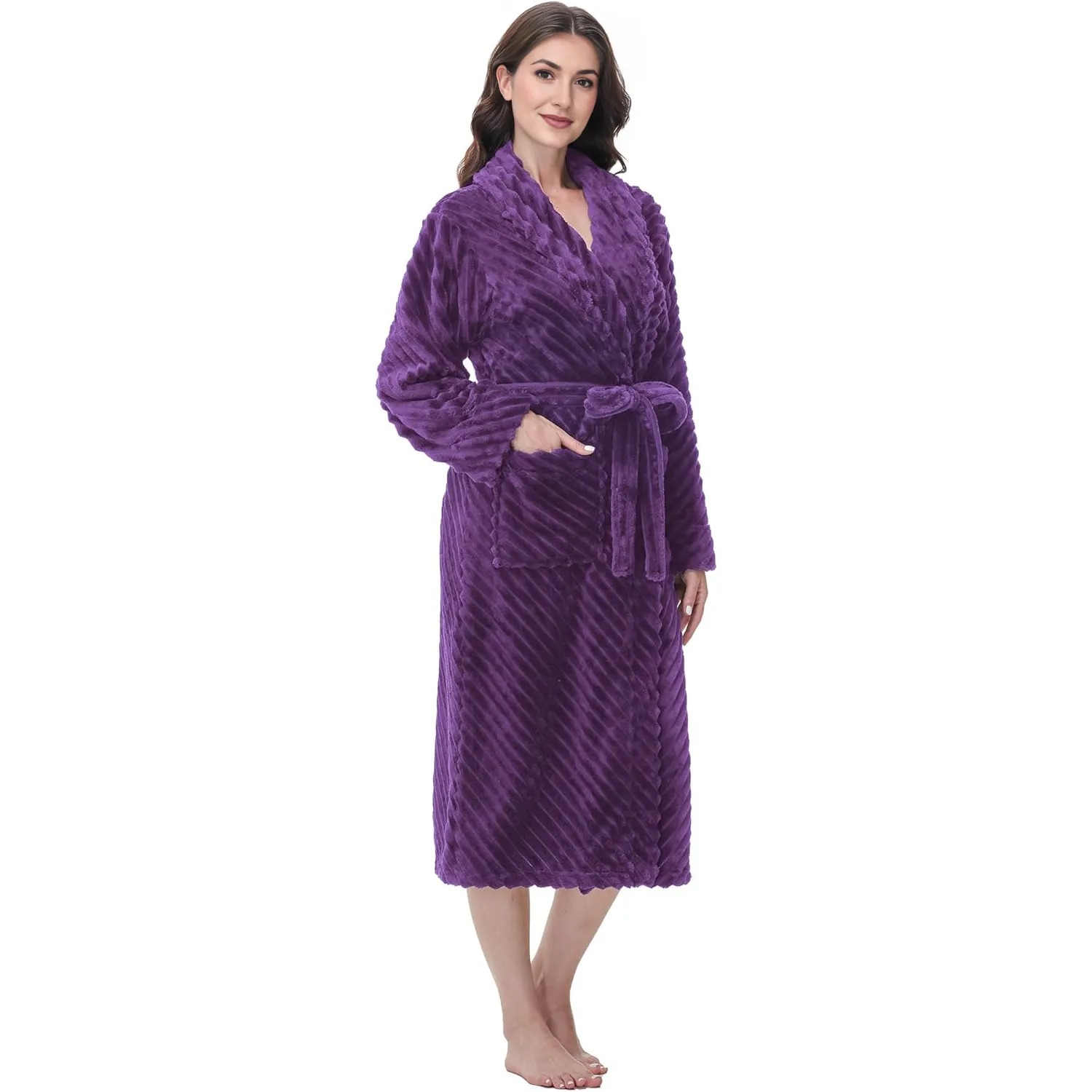 Long Fleece Bathrobe For Women