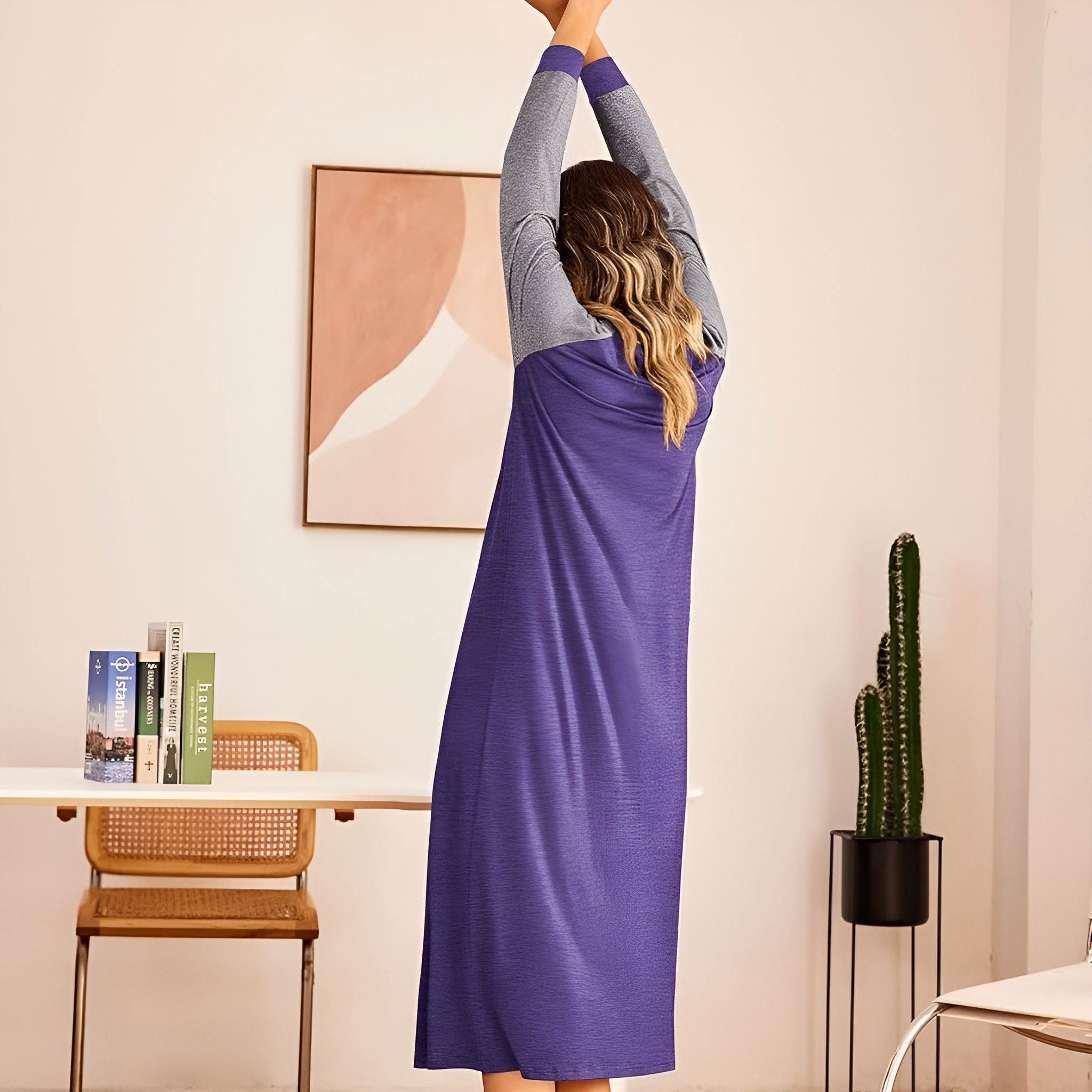 Long Sleeve Button Nightgown Sleepwear For Women