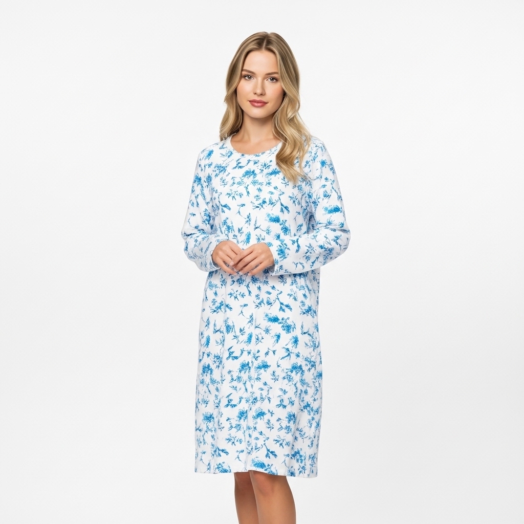 Long Sleeve Flannel Nightgown For Women With Floral Design