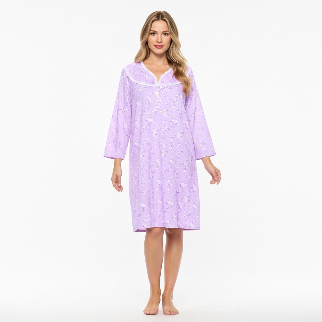 Long Sleeve Flannel Nightgown For Women With Floral Design
