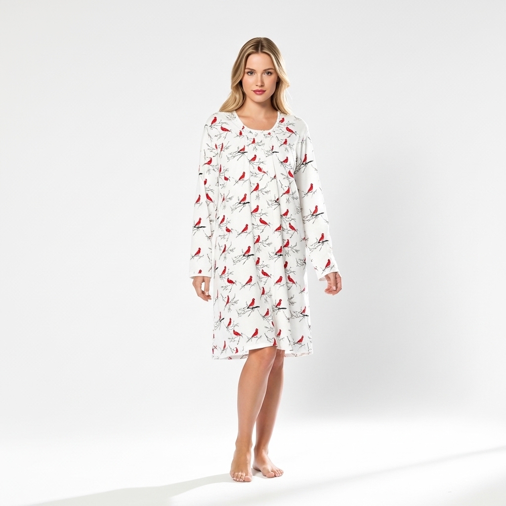 Long Sleeve Flannel Nightgown For Women With Floral Design