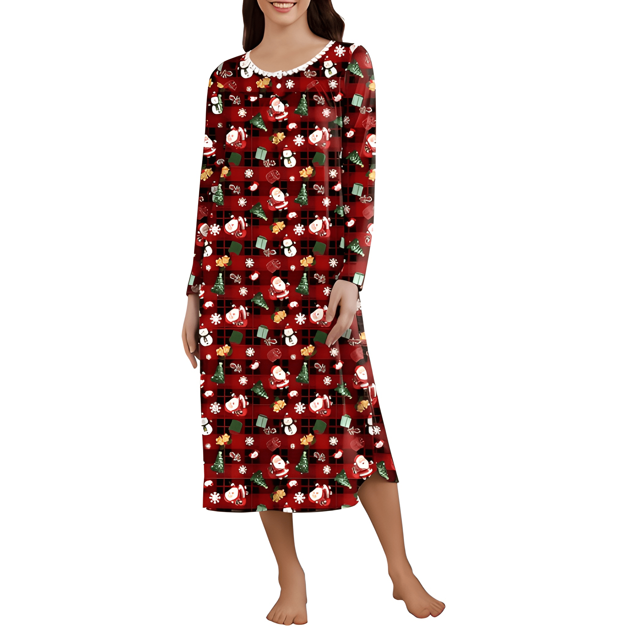 Long Sleeve Nightgown Henley Sleep Dress