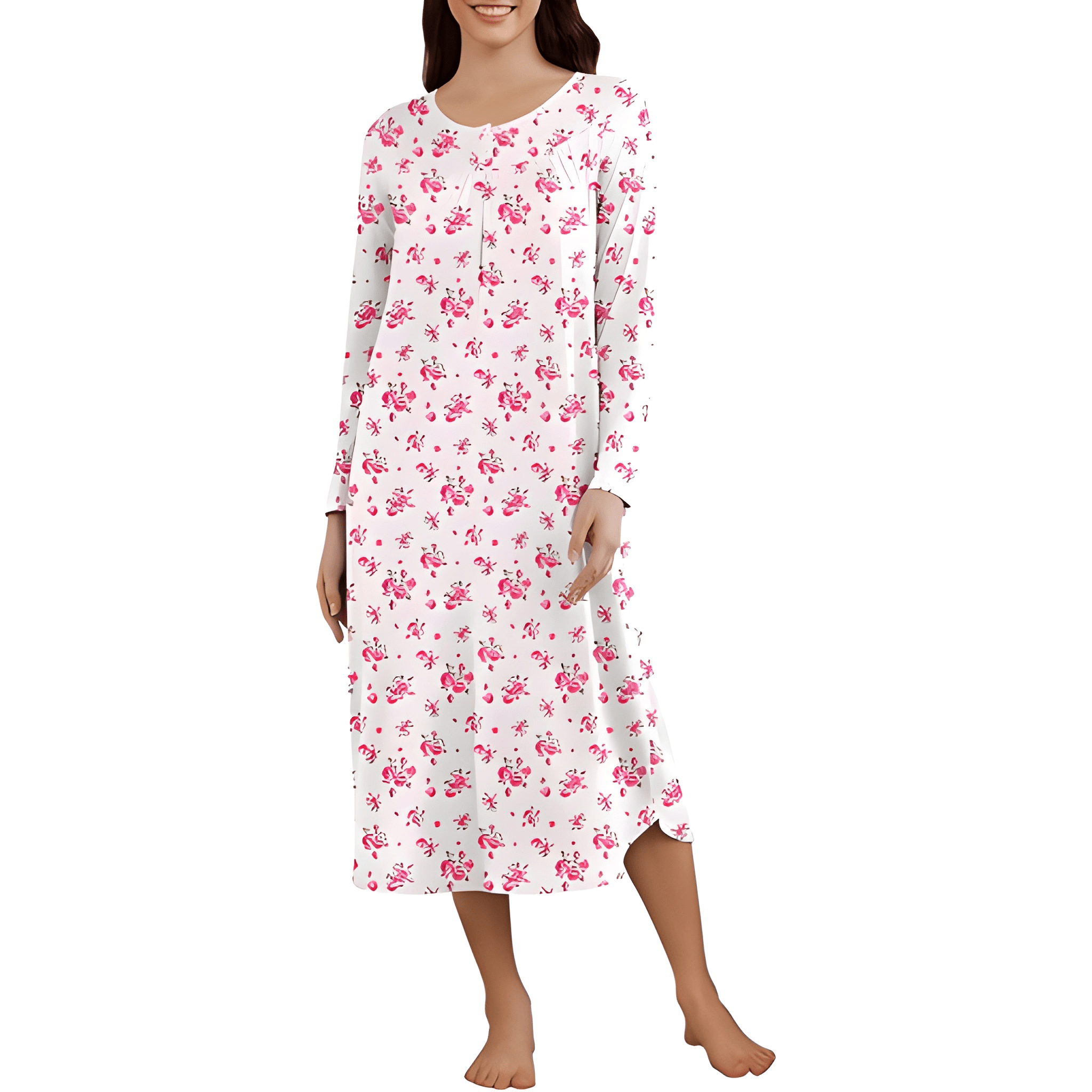 Long Sleeve Nightgown Henley Sleep Dress