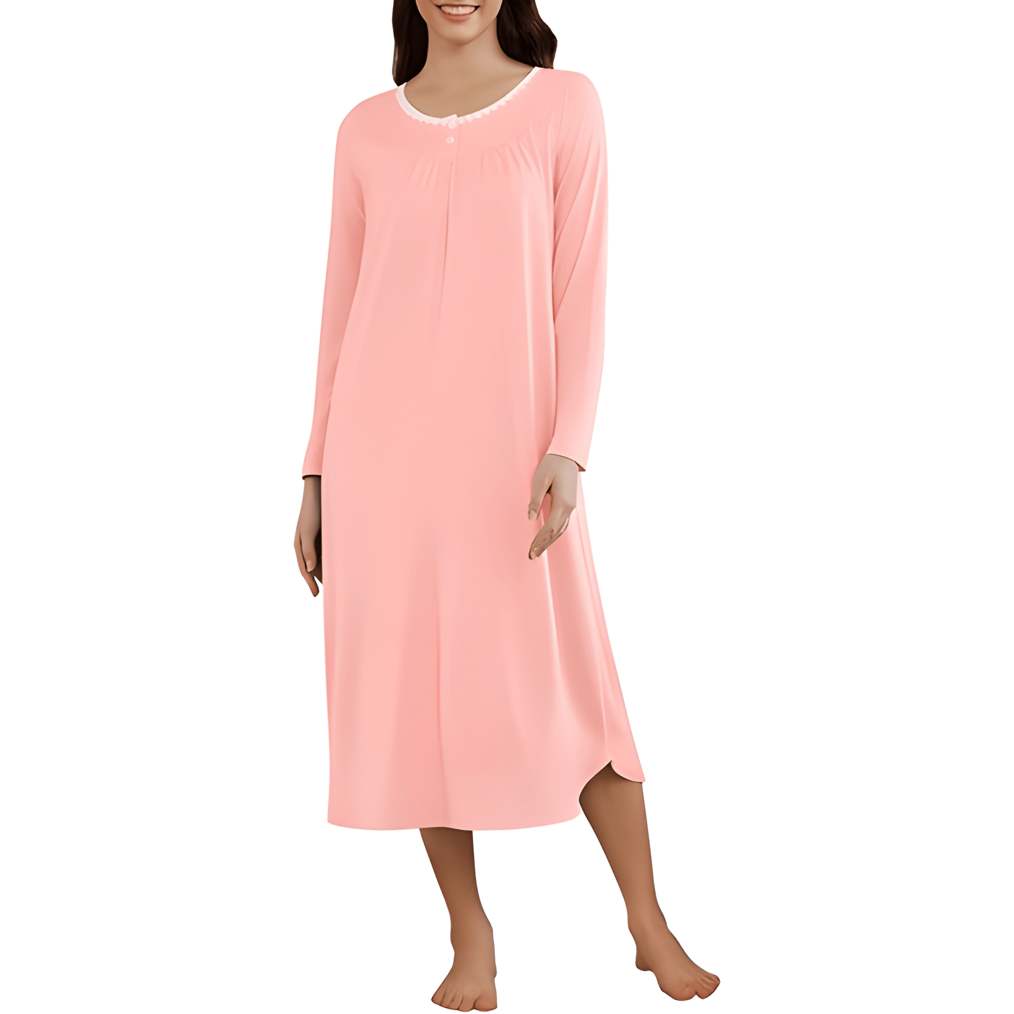 Long Sleeve Nightgown Henley Sleep Dress
