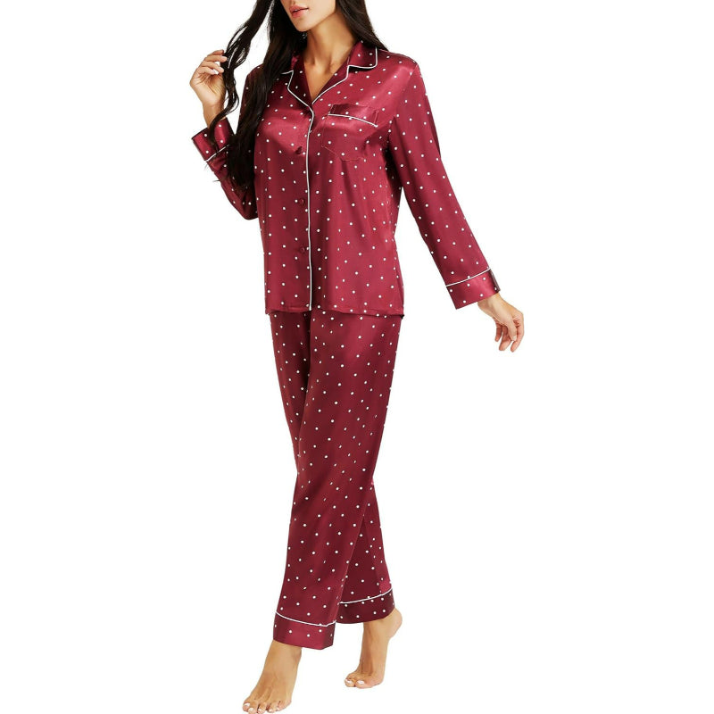 Versatile Patterned Satin Button Down Pajama Sets-Original Pajamas