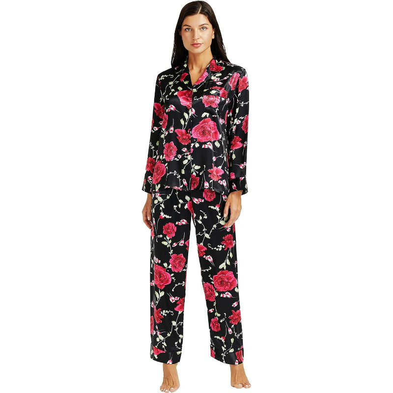 Versatile Patterned Satin Button Down Pajama Sets-Original Pajamas