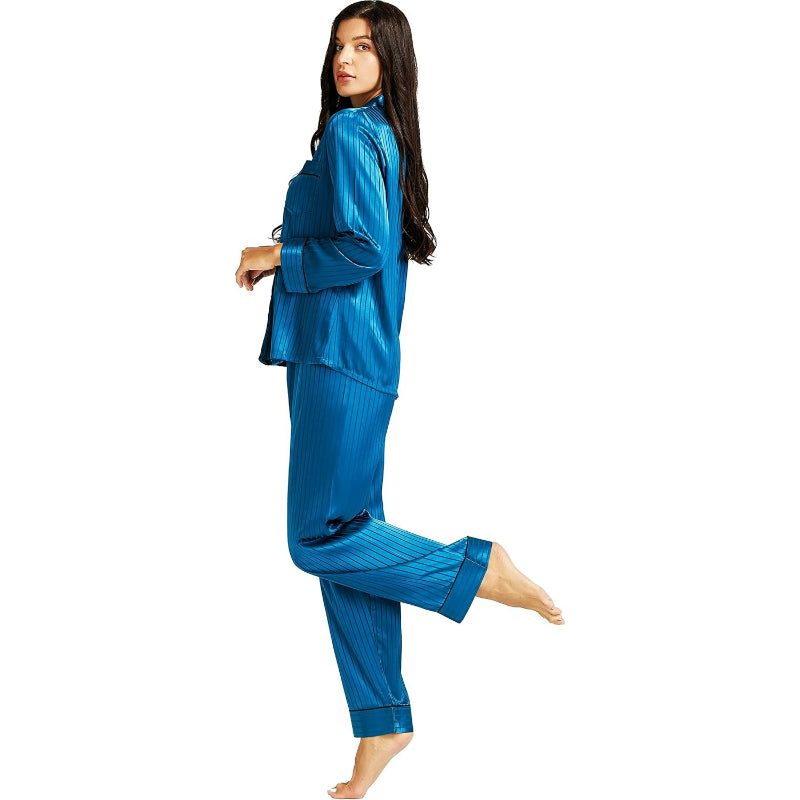 Versatile Patterned Satin Button Down Pajama Sets-Original PajamasVersatile Patterned Satin Button Down Pajama Sets - Image 4