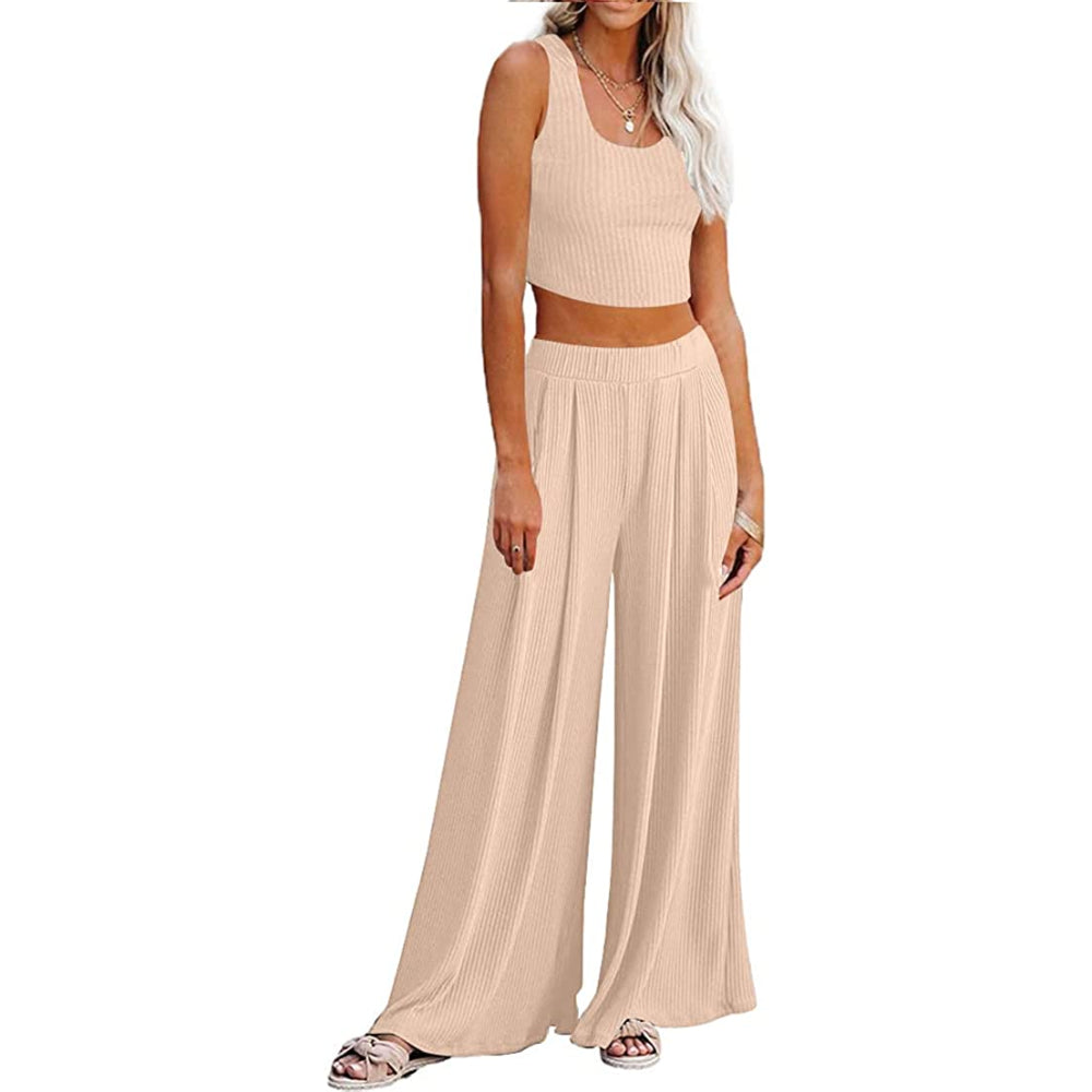 Crop Top Long Sleeve Palazzo Pants Set-Original Pajamas