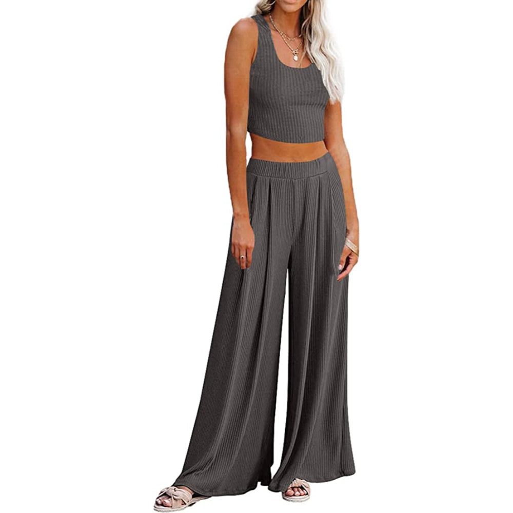 Crop Top Long Sleeve Palazzo Pants Set-Original Pajamas