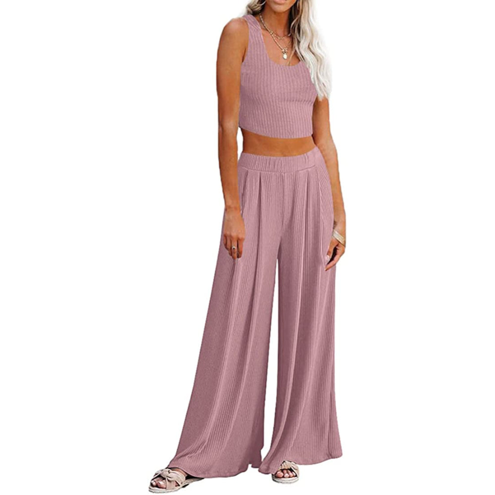 Crop Top Long Sleeve Palazzo Pants Set-Original Pajamas