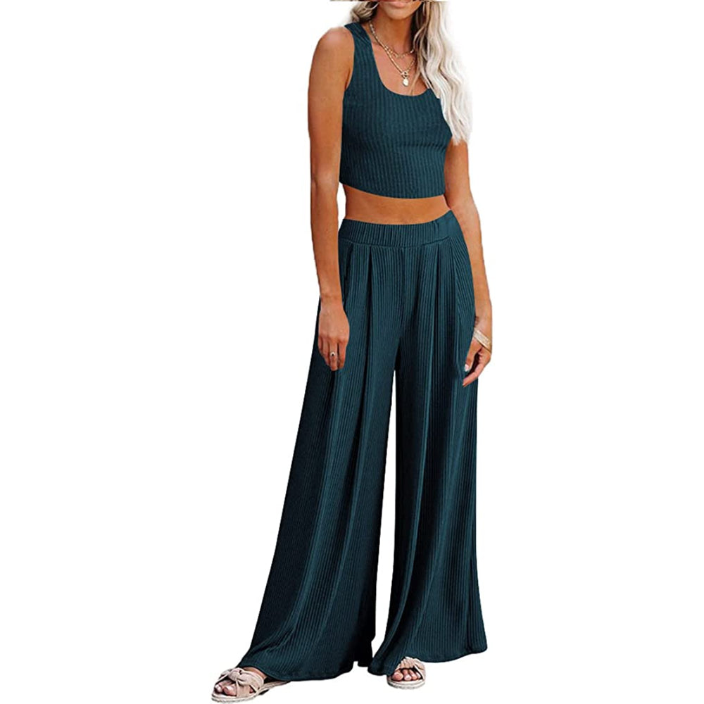 Crop Top Long Sleeve Palazzo Pants Set-Original Pajamas