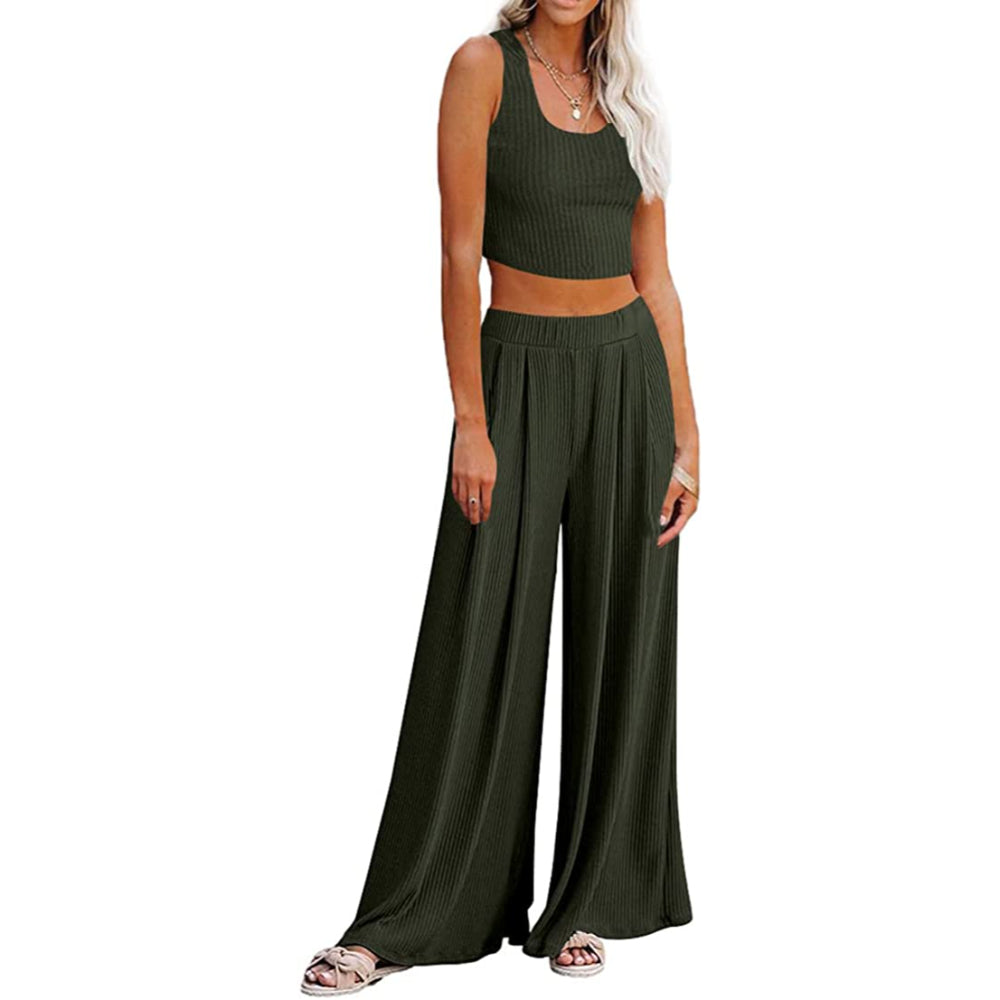 Crop Top Long Sleeve Palazzo Pants Set-Original Pajamas