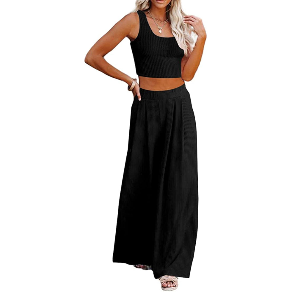 Crop Top Long Sleeve Palazzo Pants Set-Original Pajamas