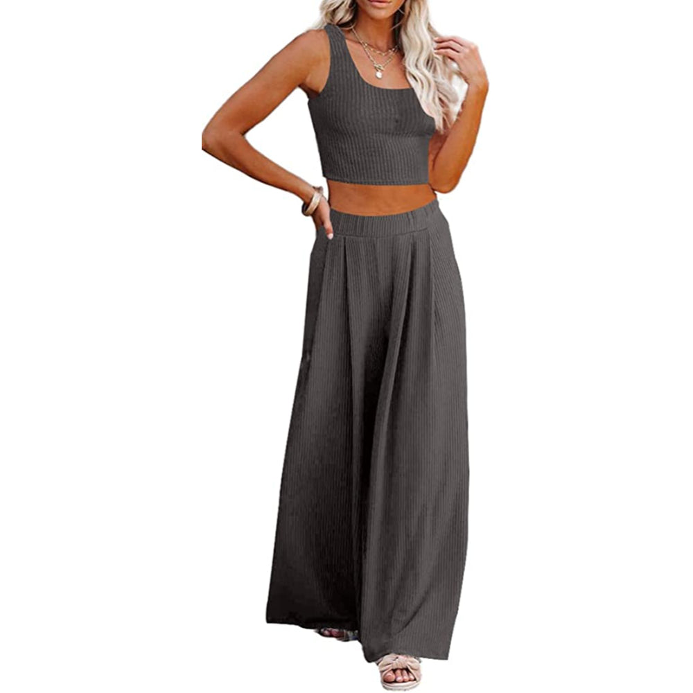Crop Top Long Sleeve Palazzo Pants Set-Original Pajamas