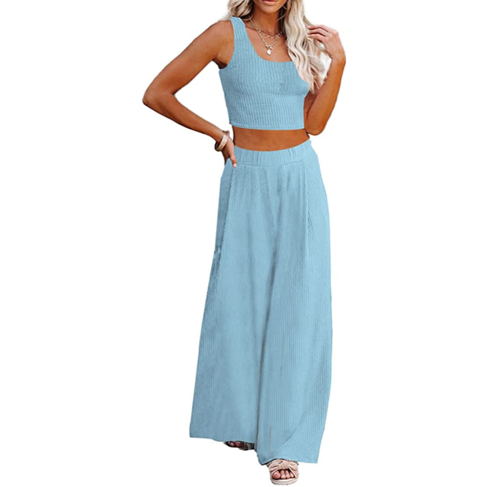 Crop Top Long Sleeve Palazzo Pants Set-Original Pajamas