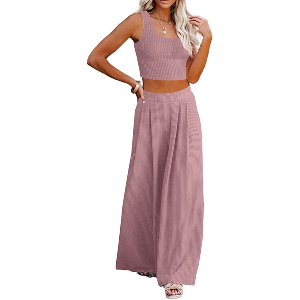 Crop Top Long Sleeve Palazzo Pants Set-Original Pajamas