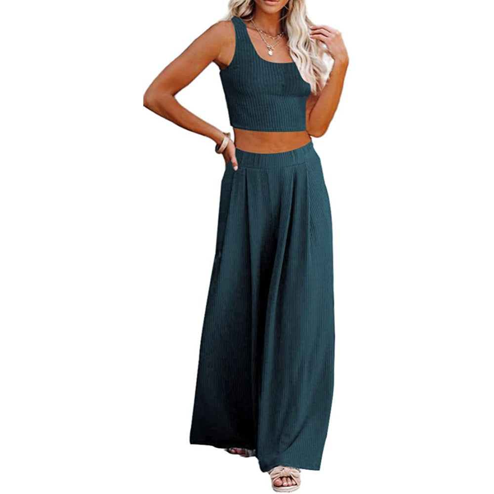 Crop Top Long Sleeve Palazzo Pants Set-Original Pajamas