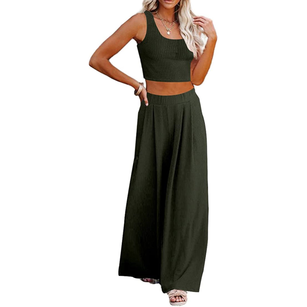 Crop Top Long Sleeve Palazzo Pants Set-Original Pajamas