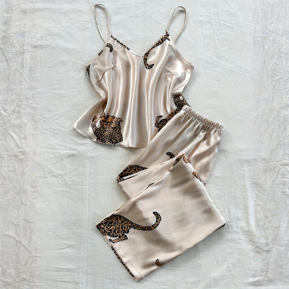 Leopard Printed Two Piece Pajama Set