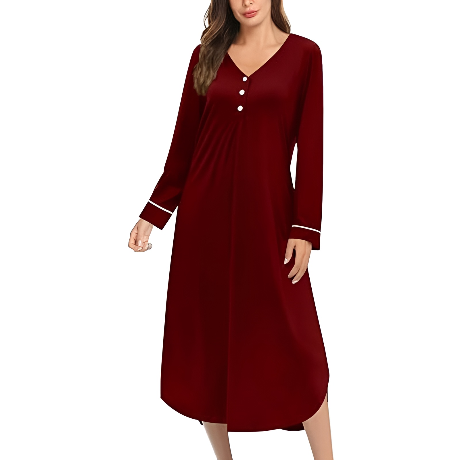 Classic Nightgown With Long Sleeve Button Down Design For Women