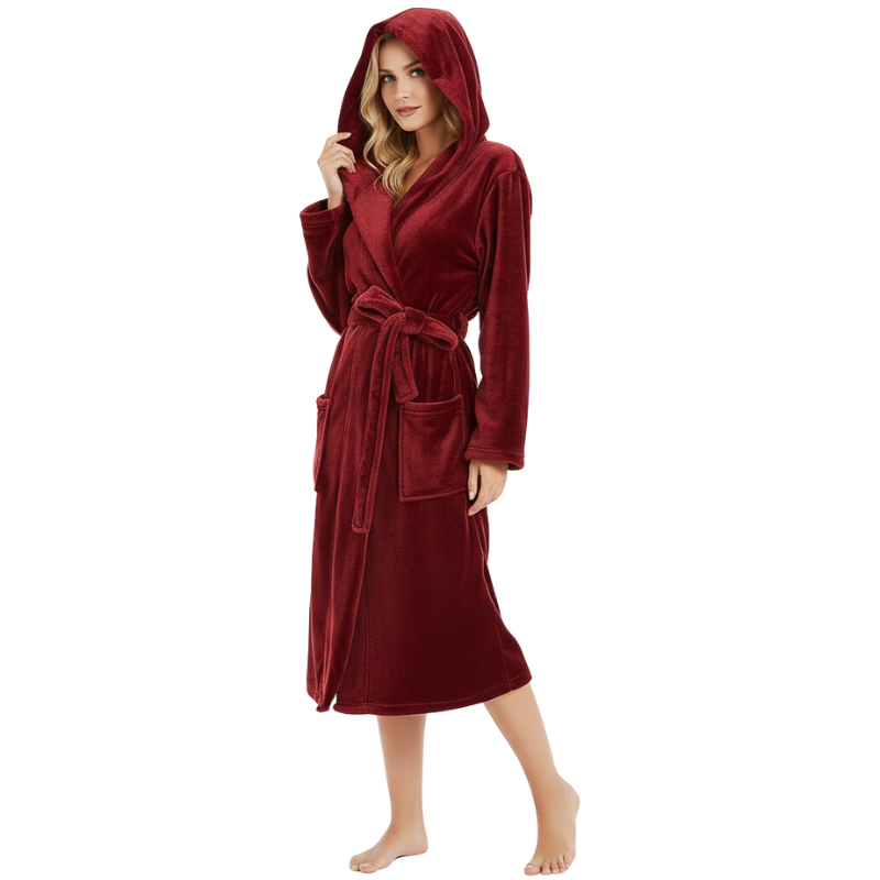 Soft Hooded Fleece Bathrobe For Women