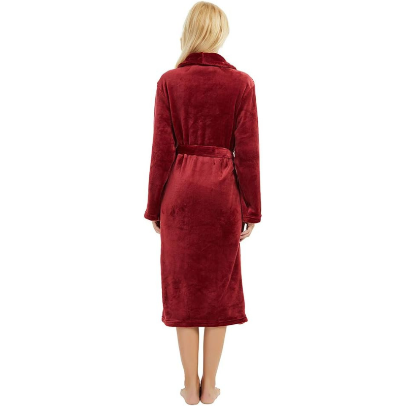 Warm Plush Fleece Kimono Style Long Bathrobe