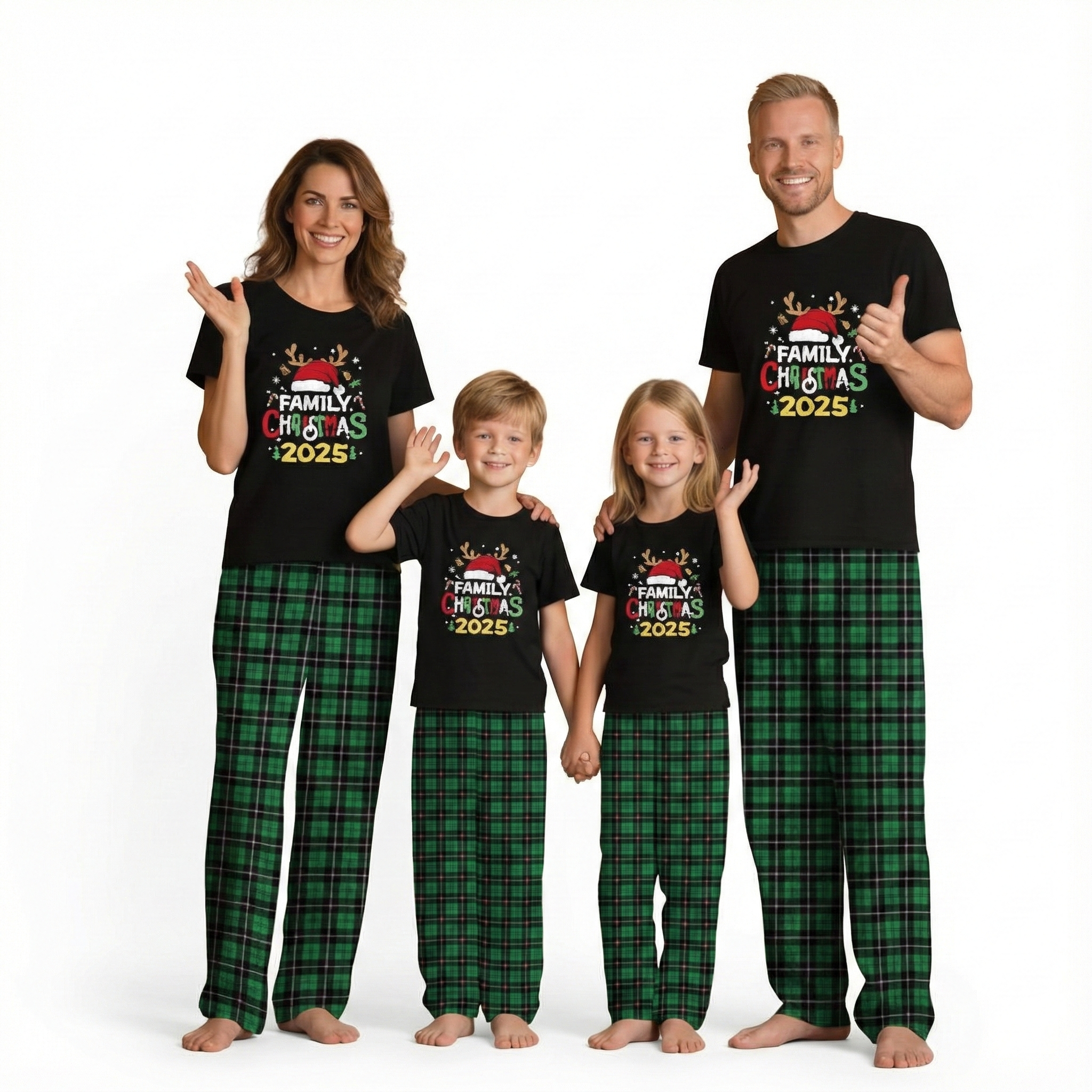 Matching Family Christmas Pajama Set With Letter Print T Shirt