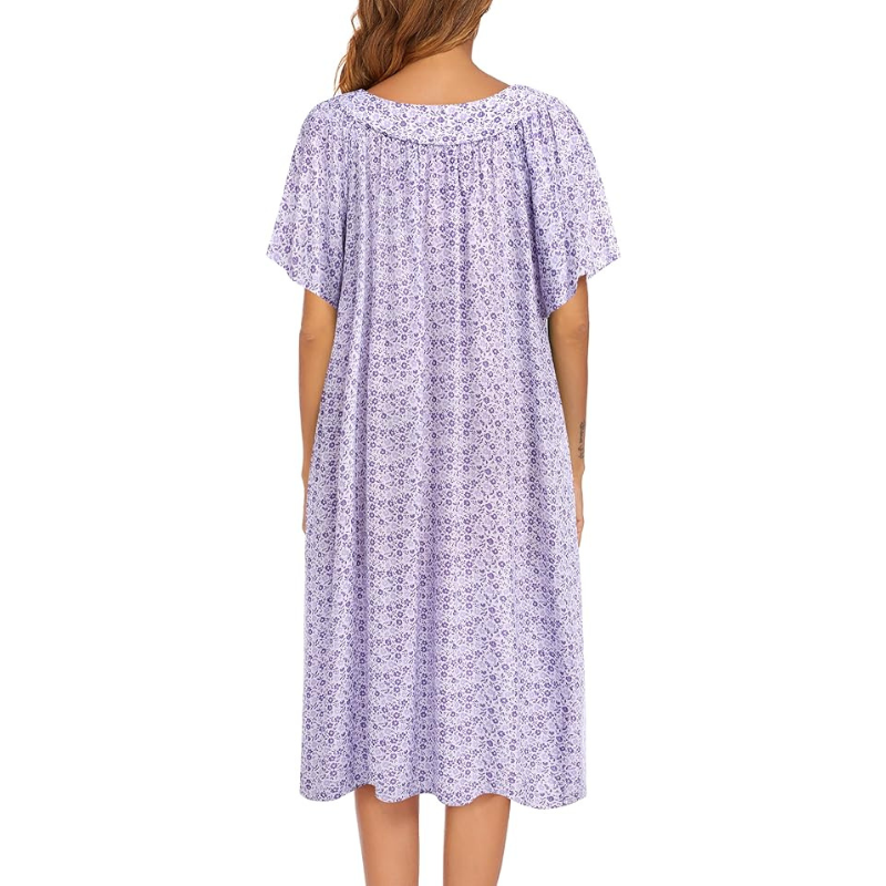 Floral Print House Dress Short Sleeve Nightgown For Women