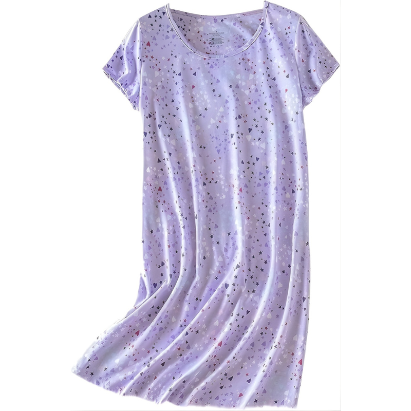 Casual Nightgown Sleepwear With Short Sleeves And Sheep Print For Women