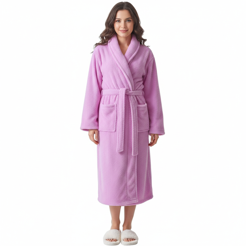 Fleece Shawl Collar Design Bathrobe For Women