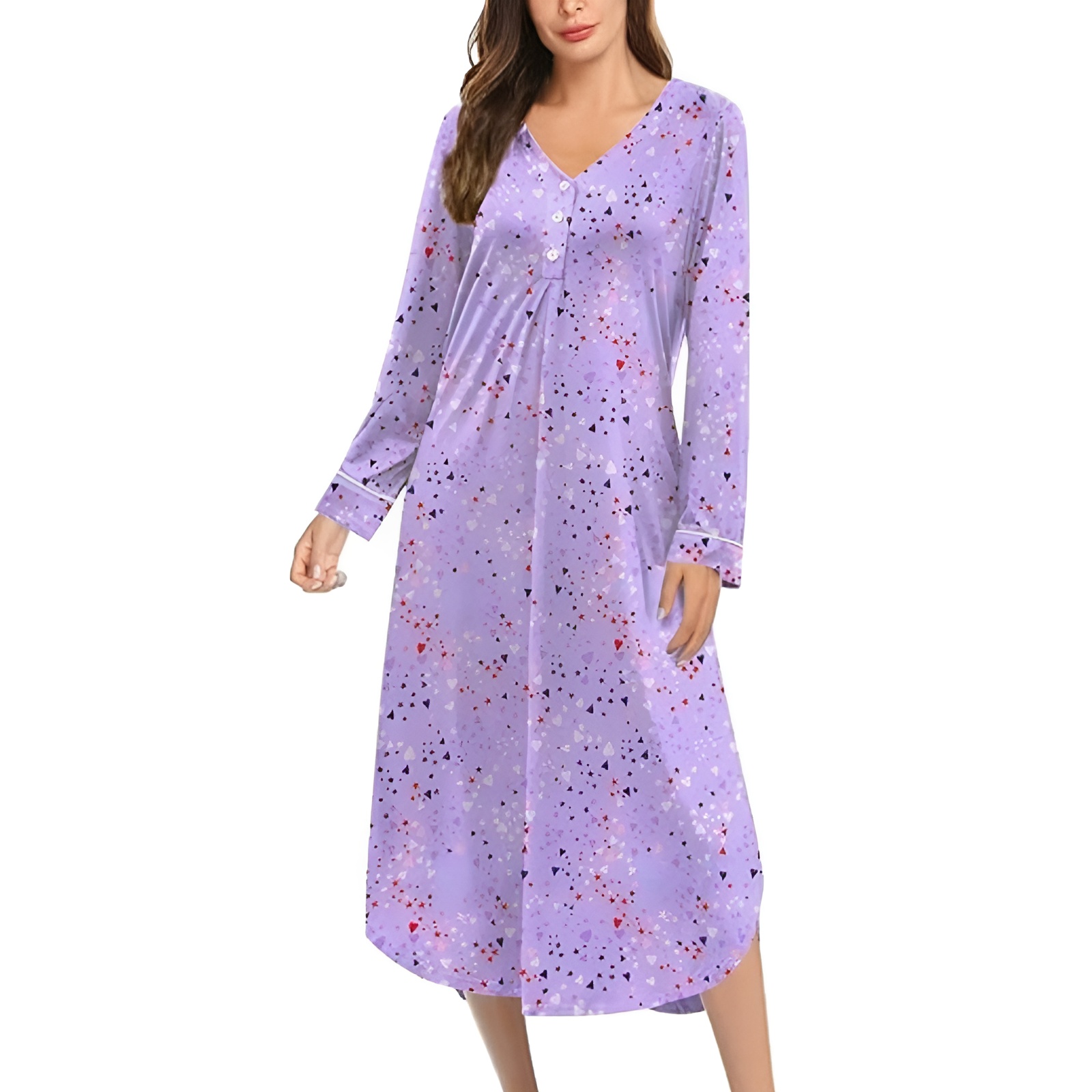 Classic Nightgown With Long Sleeve Button Down Design For Women