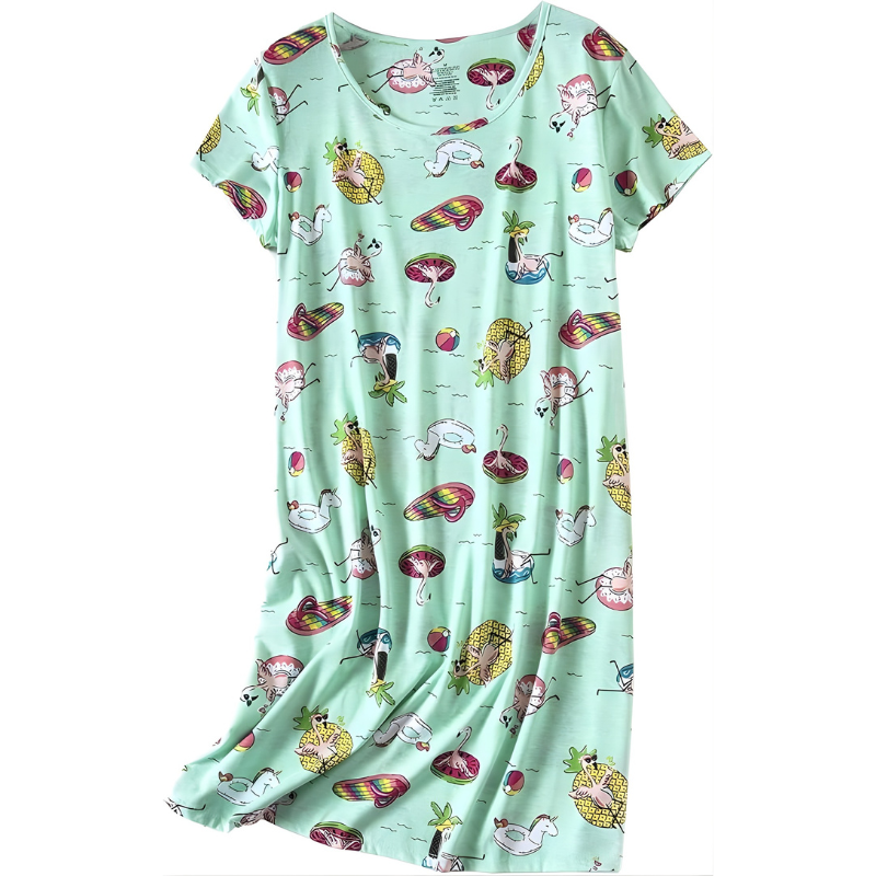 Casual Nightgown Sleepwear With Short Sleeves And Sheep Print For Women