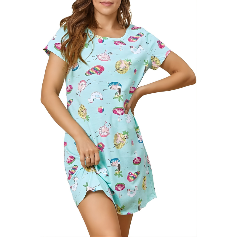 Casual Nightgown Sleepwear With Short Sleeves And Sheep Print For Women
