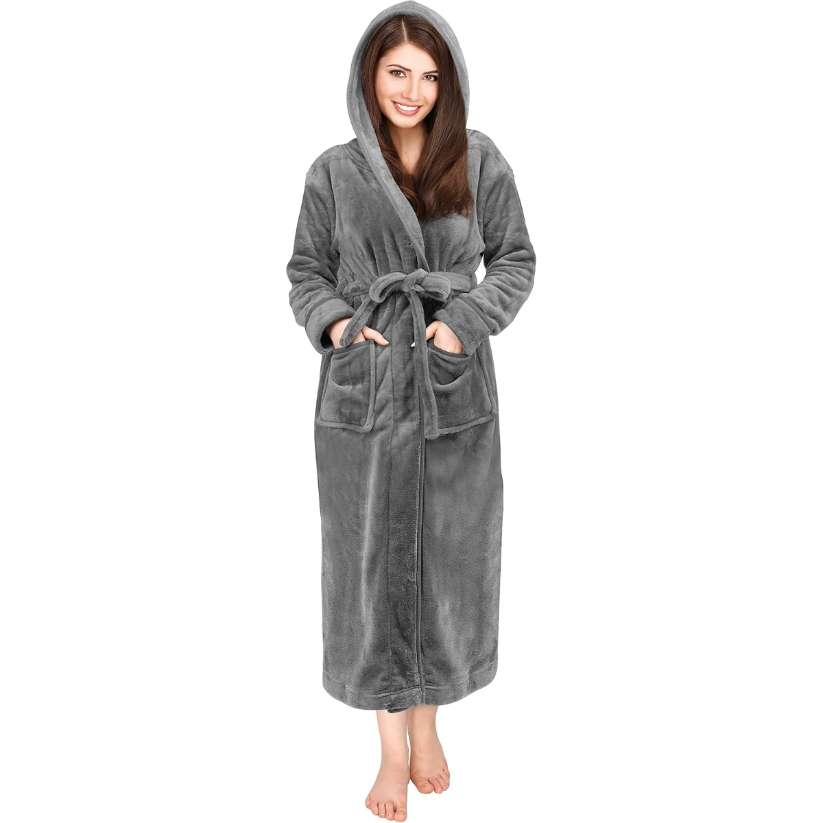Fleece Hooded Plush Flannel Robe With Pockets-Original Pajamas