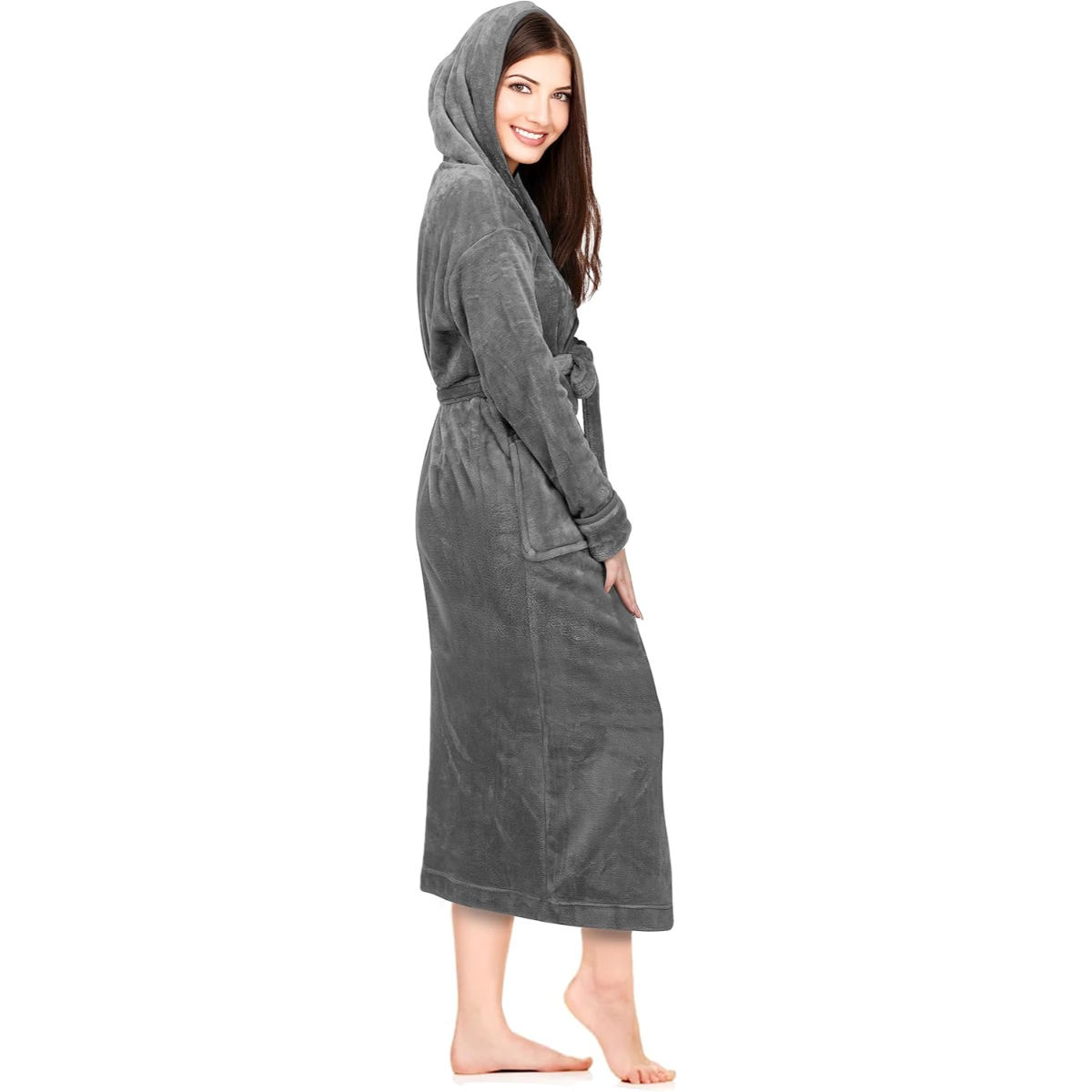 Fleece Hooded Plush Flannel Robe With Pockets-Original Pajamas