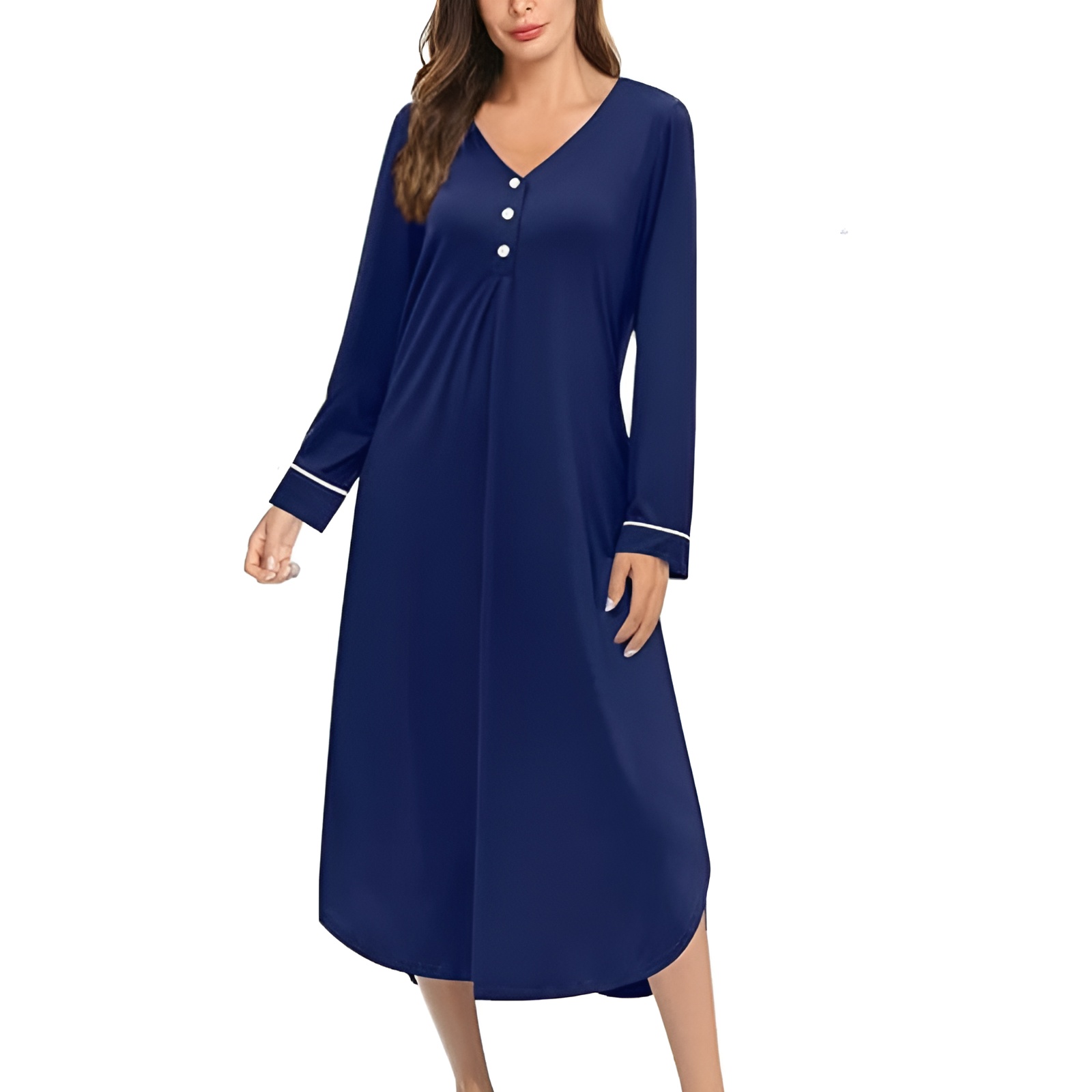 Classic Nightgown With Long Sleeve Button Down Design For Women
