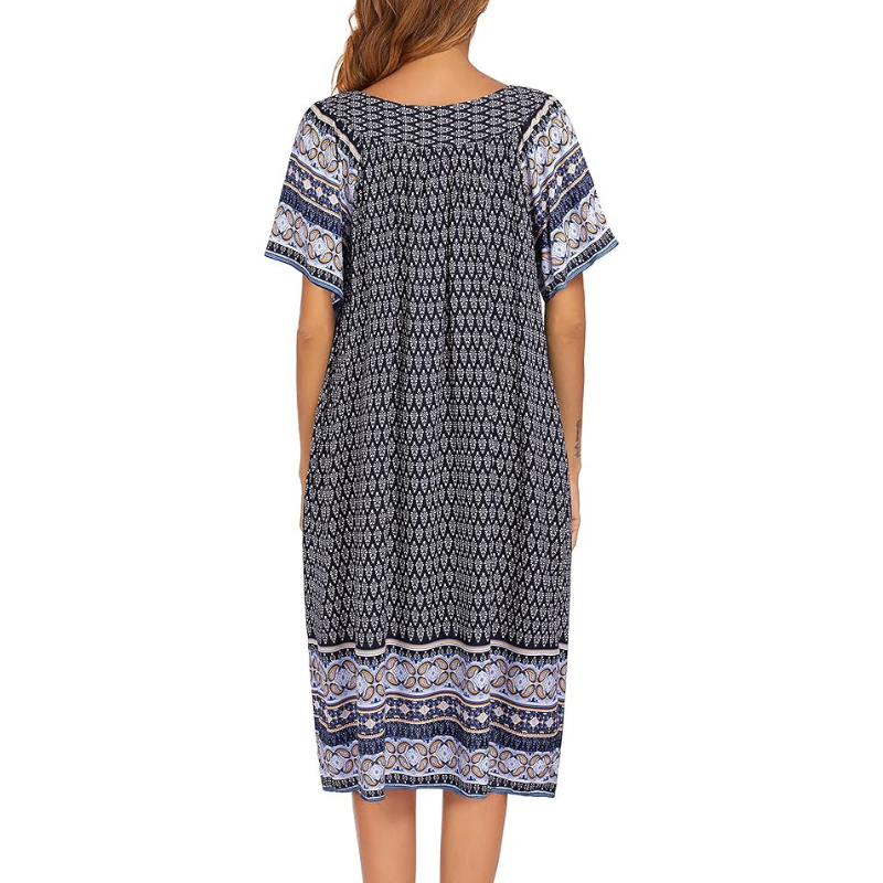 Floral Print House Dress Short Sleeve Nightgown For Women
