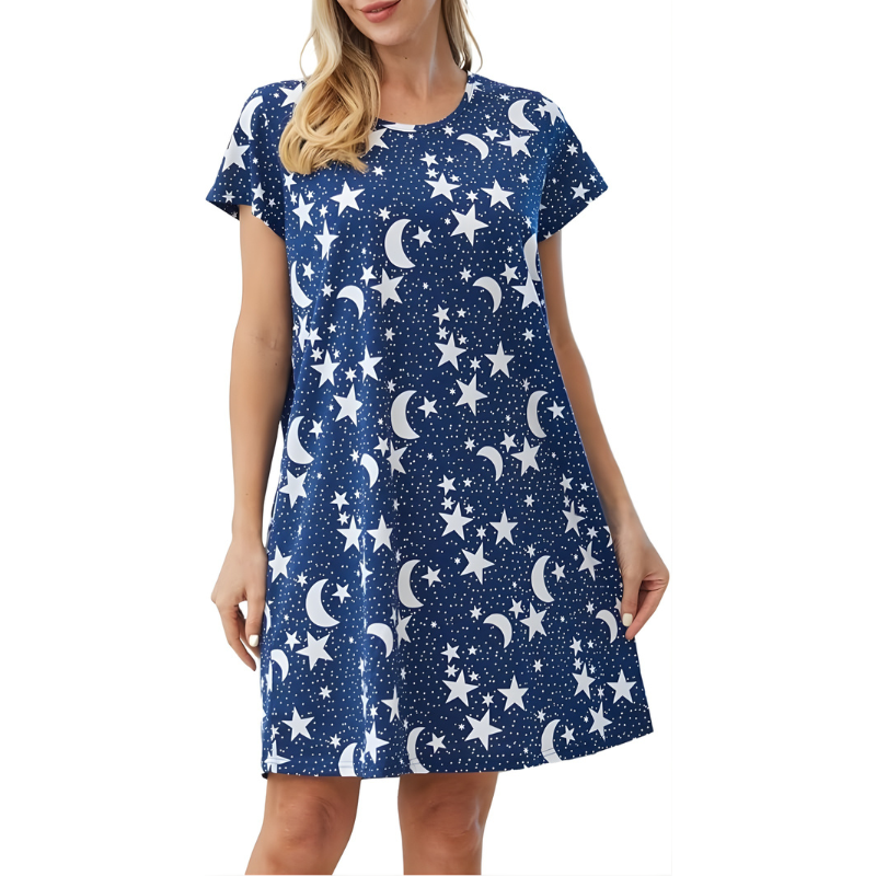 Casual Nightgown Sleepwear With Short Sleeves And Sheep Print For Women